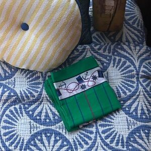 Green Stripe Nautical 100% Cotton Vintage XL Scarf Boat Hair I Don’t Care EUC